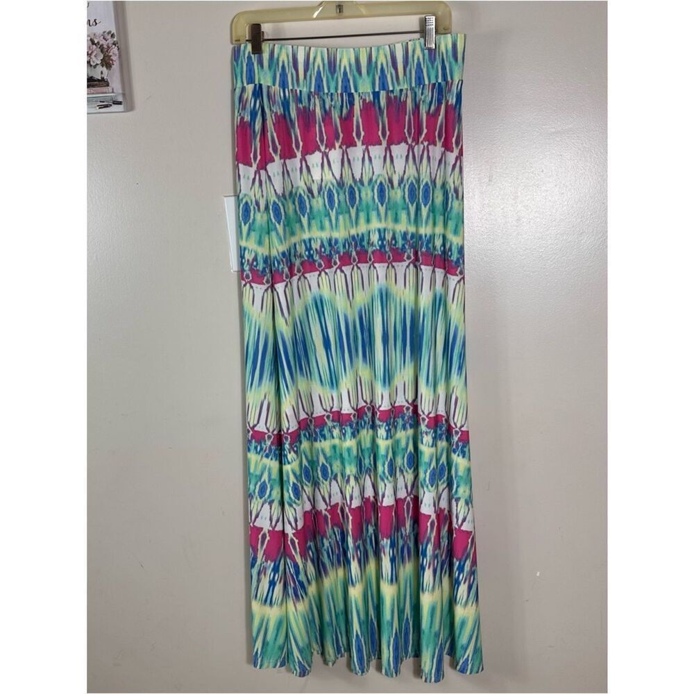 Boston Proper Multi-Color Printed Maxi Skirt in Blue, Pink, Green, Cream